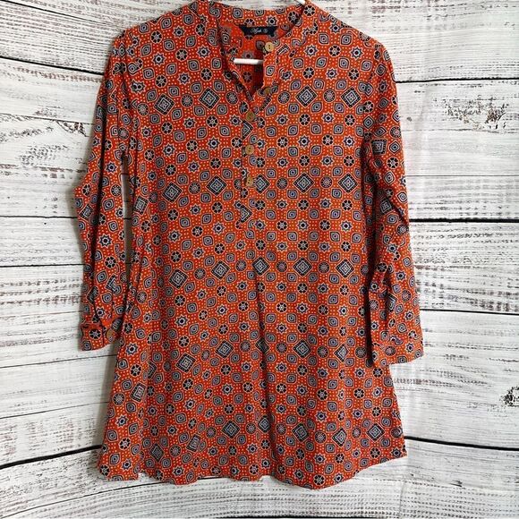 Azah Top Womens Size Small Popover Paisley Tunic Cotton Ajrakh Boho Minimalist - Picture 1 of 11